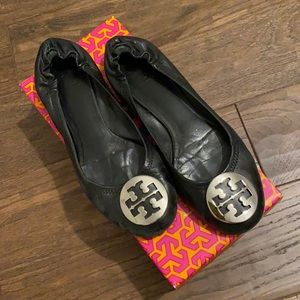 Tory Burch Reva Ballet Flat - Black and Silver